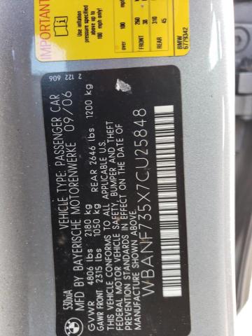 Photo 10 from auction – 2007 BMW 530 XI with VIN WBANF735X7CU25848