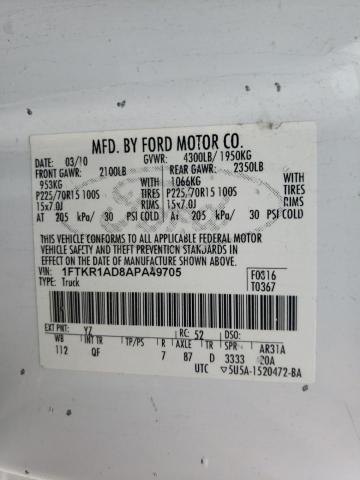 Photo 10 from auction – 2010 FORD RANGER with VIN 1FTKR1AD8APA49705