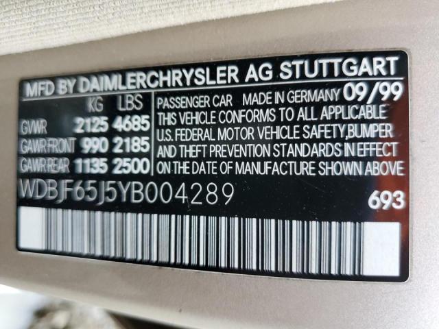 Photo 10 from auction – 2000 MERCEDES-BENZ E 320 with VIN WDBJF65J5YB004289