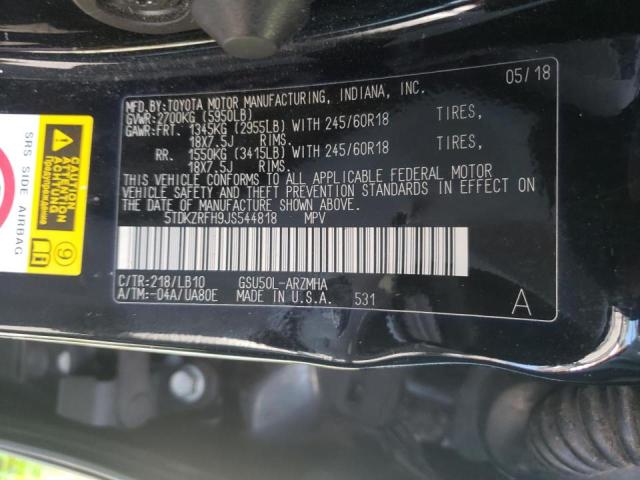 Photo 10 from auction – 2018 TOYOTA HIGHLANDER with VIN 5TDKZRFH9JS544818