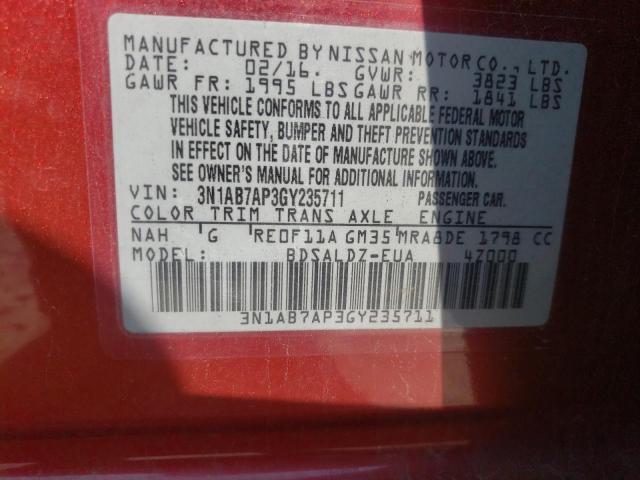 Photo 10 from auction – 2016 NISSAN SENTRA with VIN 3N1AB7AP3GY235711