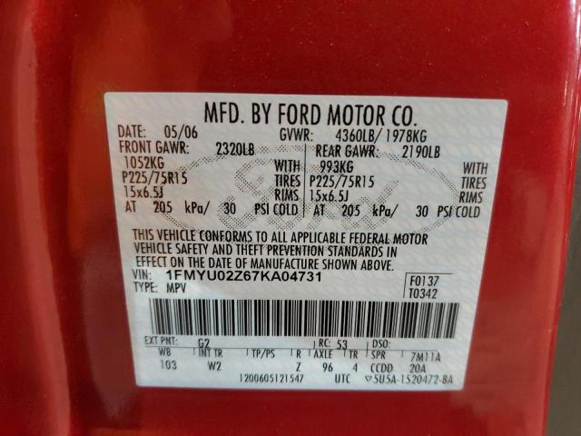 Photo 10 from auction – 2007 FORD ESCAPE XLS with VIN 1FMYU02Z67KA04731