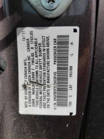 Photo 10 from auction – 2012 HONDA CIVIC LX with VIN 2HGFB2F52CH539143