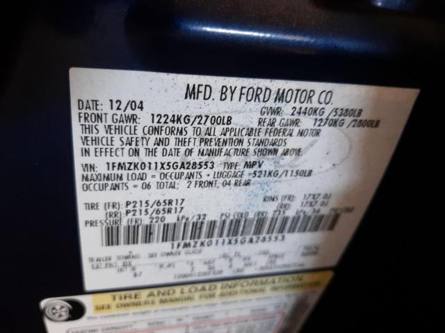 Photo 10 from auction – 2005 FORD FREESTYLE with VIN 1FMZK011X5GA28553