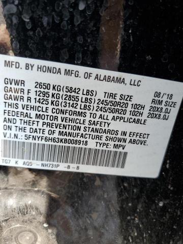 Photo 10 from auction – 2019 HONDA PILOT TOUR with VIN 5FNYF6H63KB008918