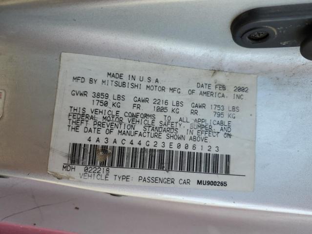 Photo 10 from auction – 2003 MITSUBISHI ECLIPSE GS with VIN 4A3AC44G23E006123