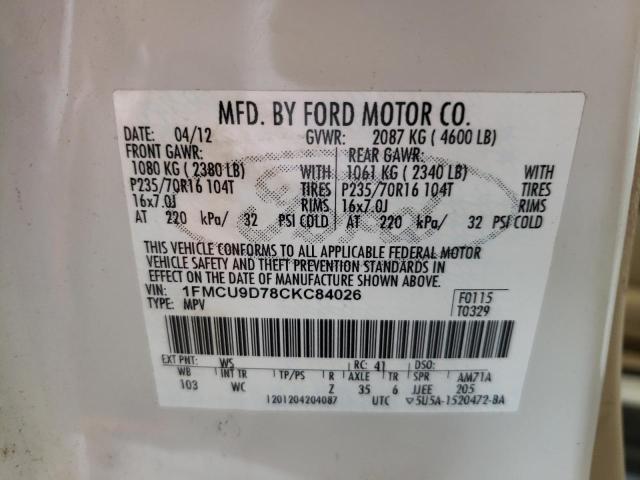 Photo 10 from auction – 2012 FORD ESCAPE XLT with VIN 1FMCU9D78CKC84026