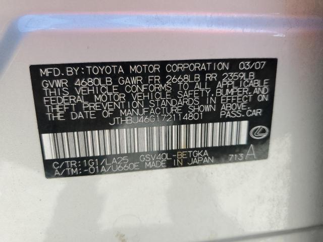 Photo 10 from auction – 2007 LEXUS ES 350 with VIN JTHBJ46G172114801