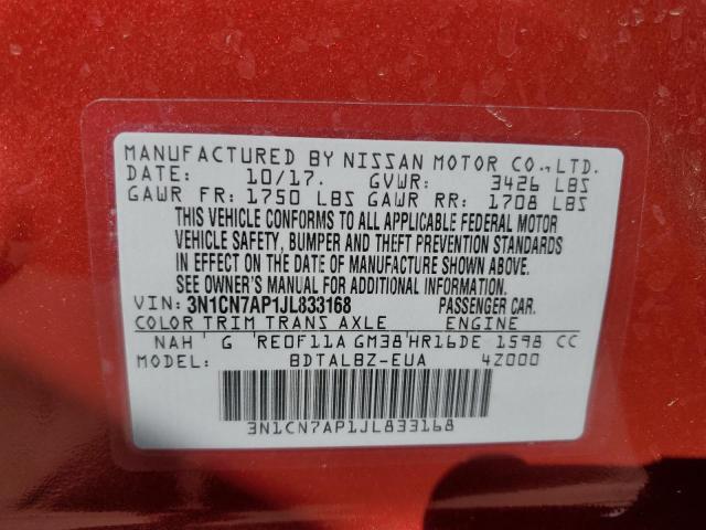 Photo 10 from auction – 2018 NISSAN VERSA S with VIN 3N1CN7AP1JL833168