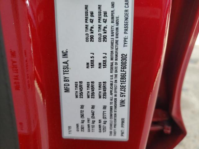 Photo 10 from auction – 2020 TESLA MODEL 3 with VIN 5YJ3E1EB6LF600302