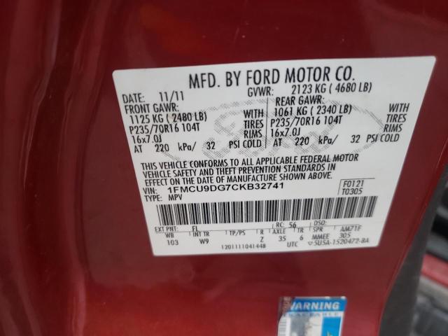 Photo 10 from auction – 2012 FORD ESCAPE XLT with VIN 1FMCU9DG7CKB32741