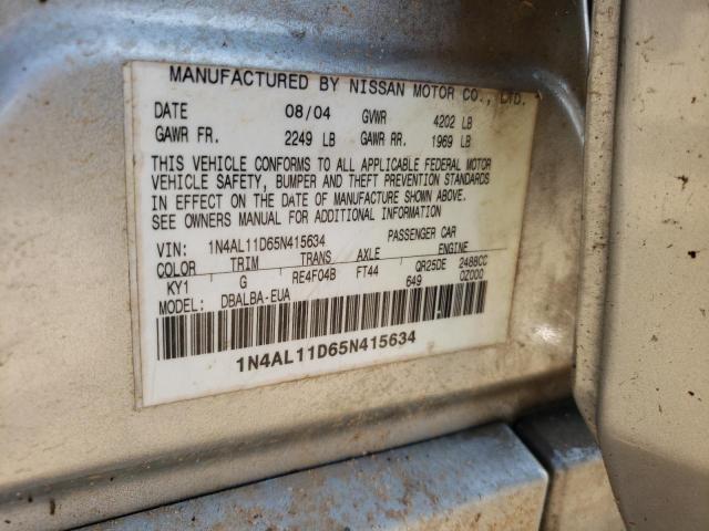 Photo 10 from auction – 2005 NISSAN ALTIMA S with VIN 1N4AL11D65N415634