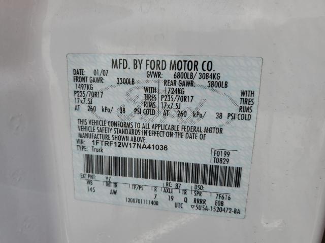 Photo 10 from auction – 2007 FORD F150 with VIN 1FTRF12W17NA41036