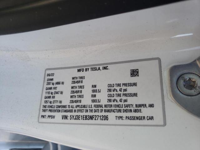 Photo 10 from auction – 2022 TESLA MODEL 3 with VIN 5YJ3E1EB3NF271206