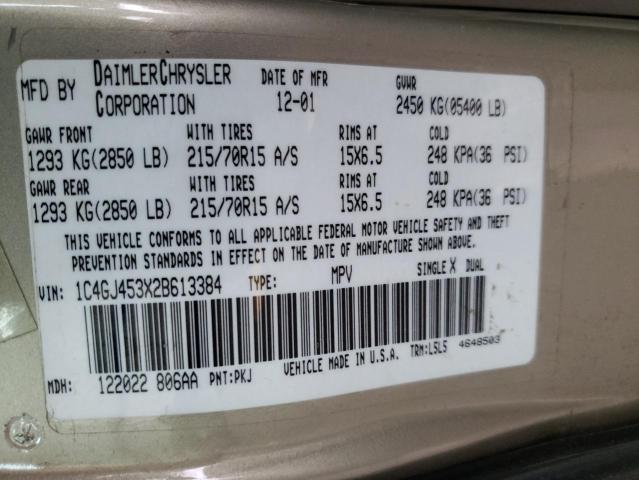 Photo 10 from auction – 2002 CHRYSLER VOYAGER LX with VIN 1C4GJ453X2B613384