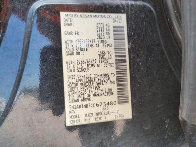 Photo 10 from auction – 2012 NISSAN PATHFINDER with VIN 5N1AR1NB7CC623480