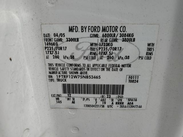Photo 10 from auction – 2005 FORD F150 with VIN 1FTRF12W75NB53465