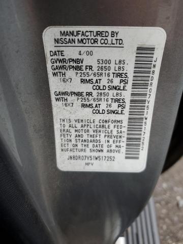 Photo 10 from auction – 2001 NISSAN PATHFINDER with VIN JN8DR07Y51W517252