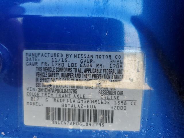 Photo 10 from auction – 2016 NISSAN VERSA S with VIN 3N1CN7AP0GL843795