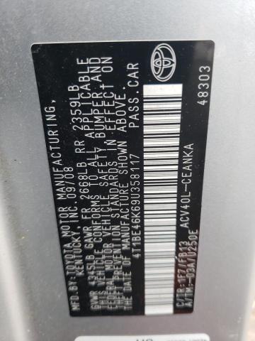 Photo 10 from auction – 2009 TOYOTA CAMRY BASE with VIN 4T1BE46K69U358117