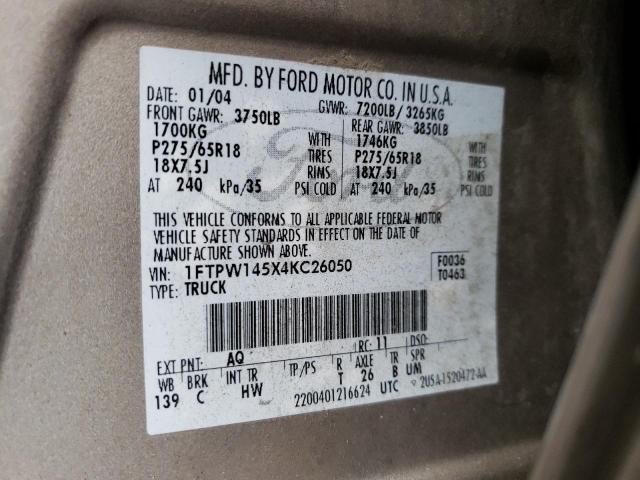 Photo 10 from auction – 2004 FORD F150 SUPER with VIN 1FTPW145X4KC26050
