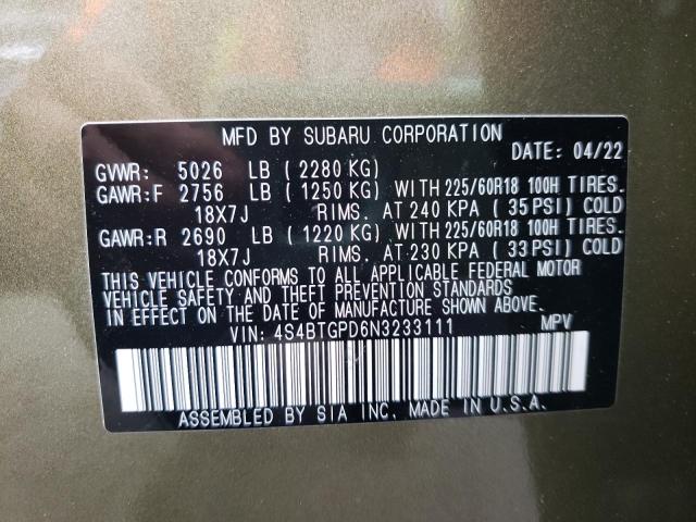 Photo 10 from auction – 2022 SUBARU OUTBACK TO with VIN 4S4BTGPD6N3233111