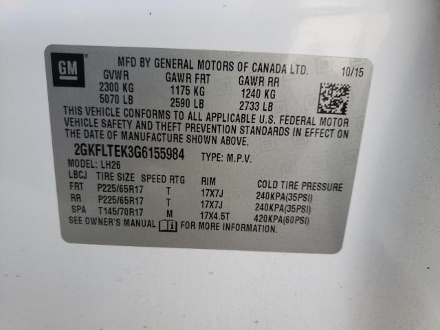 Photo 10 from auction – 2016 GMC TERRAIN SL with VIN 2GKFLTEK3G6155984