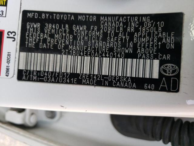 Photo 10 from auction – 2010 TOYOTA COROLLA BA with VIN 2T1BU4EE0AC440140