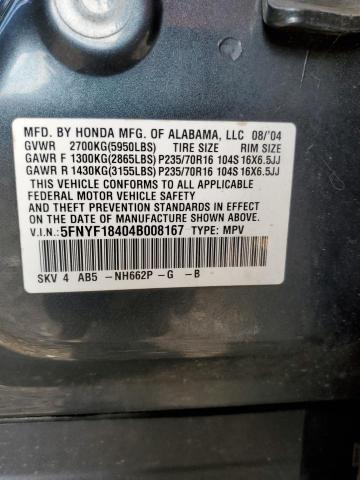 Photo 10 from auction – 2004 HONDA PILOT EX with VIN 5FNYF18404B008167