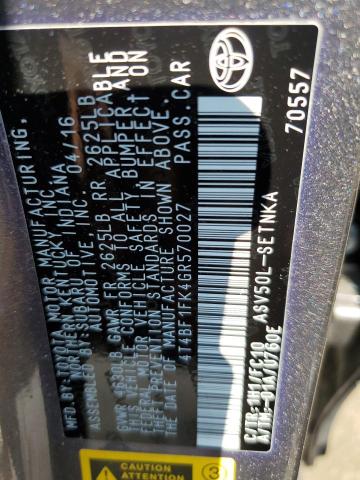 Photo 10 from auction – 2016 TOYOTA CAMRY LE with VIN 4T4BF1FK4GR570027