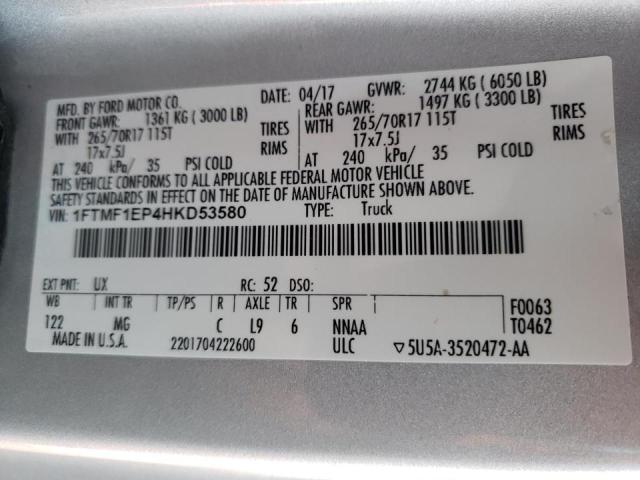Photo 10 from auction – 2017 FORD F150 with VIN 1FTMF1EP4HKD53580