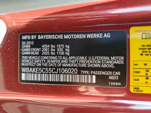 Photo 10 from auction – 2012 BMW 328 I SULE with VIN WBAKE5C55CJ106020