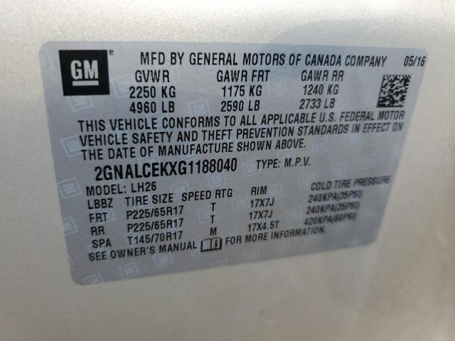Photo 10 from auction – 2016 CHEVROLET EQUINOX LT with VIN 2GNALCEKXG1188040