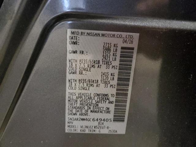 Photo 10 from auction – 2016 NISSAN PATHFINDER with VIN 5N1AR2MM4GC649405