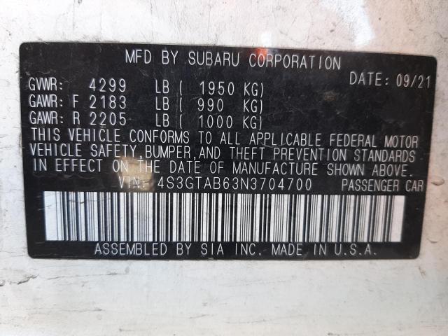 Photo 10 from auction – 2022 SUBARU IMPREZA with VIN 4S3GTAB63N3704700
