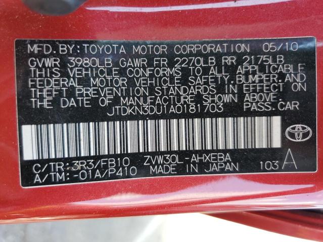 Photo 10 from auction – 2010 TOYOTA PRIUS with VIN JTDKN3DU1A0181703