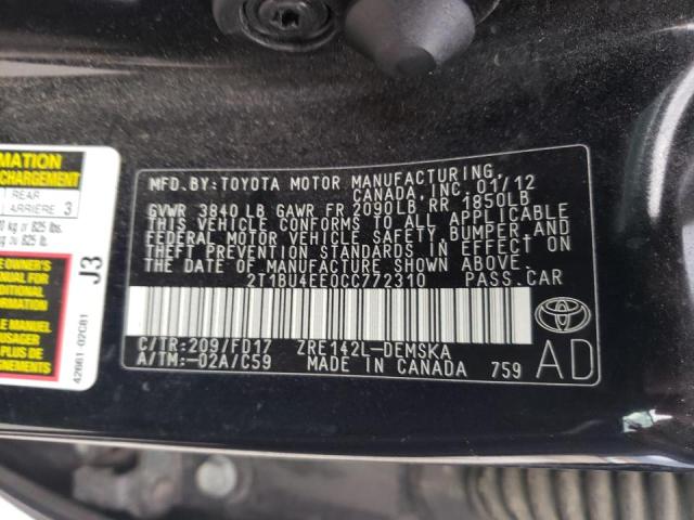 Photo 10 from auction – 2012 TOYOTA COROLLA BA with VIN 2T1BU4EE0CC772310