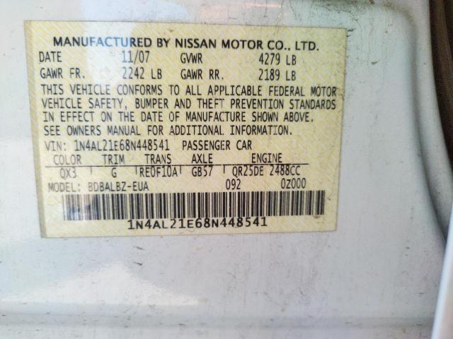 Photo 10 from auction – 2008 NISSAN ALTIMA 2.5 with VIN 1N4AL21E68N448541