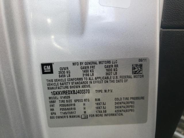 Photo 10 from auction – 2011 GMC ACADIA SLT with VIN 1GKKVREDXBJ400370