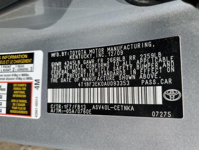 Photo 10 from auction – 2010 TOYOTA CAMRY BASE with VIN 4T1BF3EK0AU093353