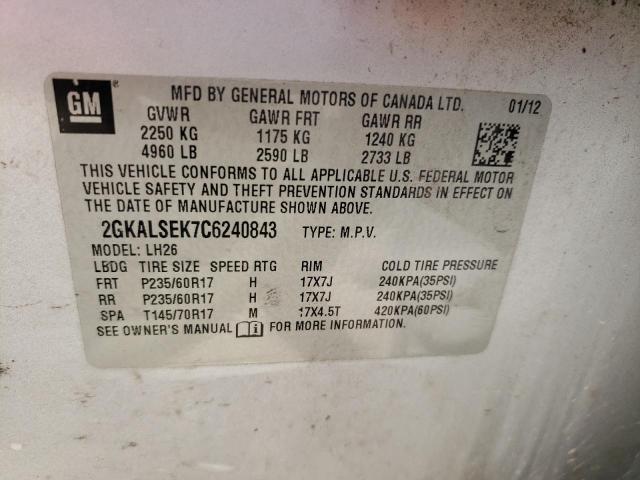Photo 10 from auction – 2012 GMC TERRAIN SL with VIN 2GKALSEK7C6240843