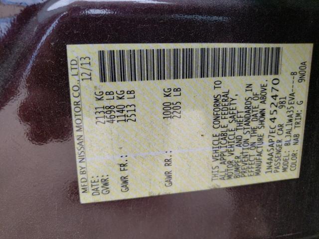 Photo 10 from auction – 2014 NISSAN MAXIMA S with VIN 1N4AA5AP7EC452470
