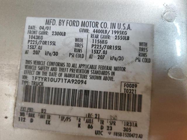 Photo 10 from auction – 2001 FORD RANGER with VIN 1FTYR10U71TA92094