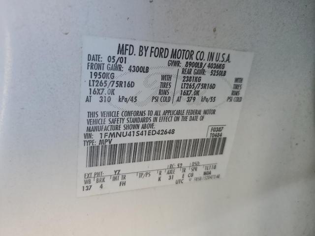 Photo 10 from auction – 2001 FORD EXCURSION with VIN 1FMNU41S41ED42648