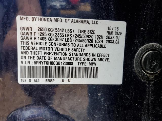Photo 10 from auction – 2016 HONDA PILOT ELIT with VIN 5FNYF6H00GB123088