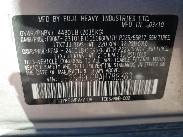 Photo 10 from auction – 2010 SUBARU FORESTER 2 with VIN JF2SH6CC8AH788363