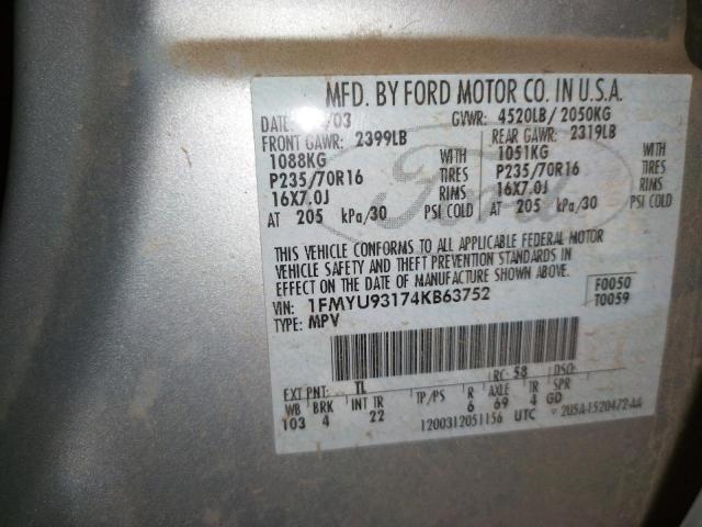 Photo 10 from auction – 2004 FORD ESCAPE XLT with VIN 1FMYU93174KB63752