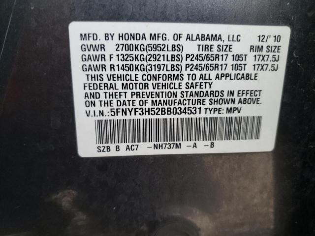 Photo 10 from auction – 2011 HONDA PILOT EXL with VIN 5FNYF3H52BB034531