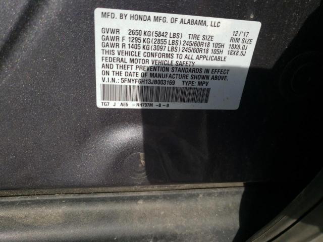 Photo 10 from auction – 2018 HONDA PILOT LX with VIN 5FNYF6H13JB003169