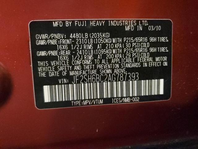 Photo 10 from auction – 2010 SUBARU FORESTER X with VIN JF2SH6BC2AG787393